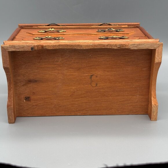 Vintage Wooden Jewelry Box with Red Velvet Lining and Mirror - Picture 12 of 15